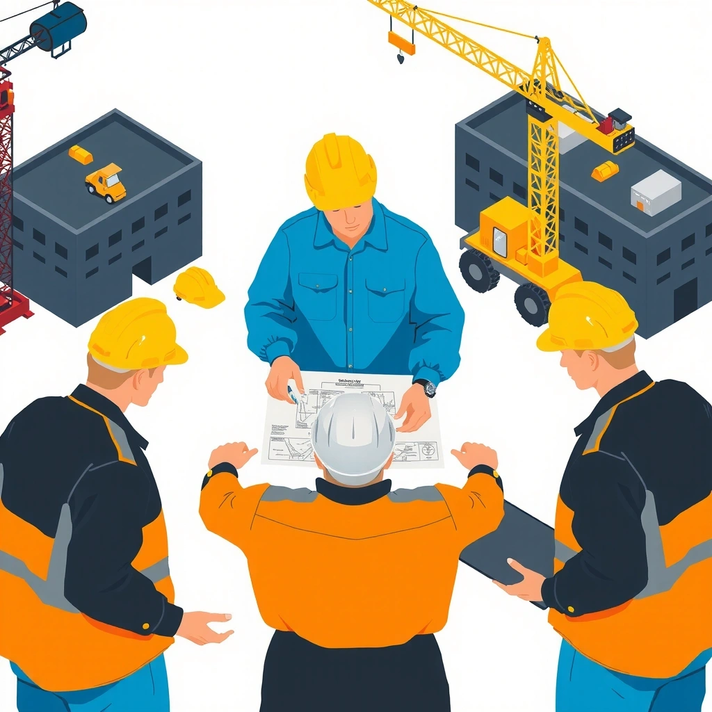 Project management team overseeing SteelCraft construction project